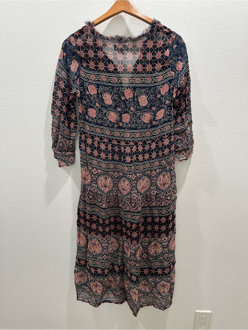 Velvet Zendaya Navy Dusty Rose Boho Floral Paisley Tunic bohemian sheer - Picture 2 of 4